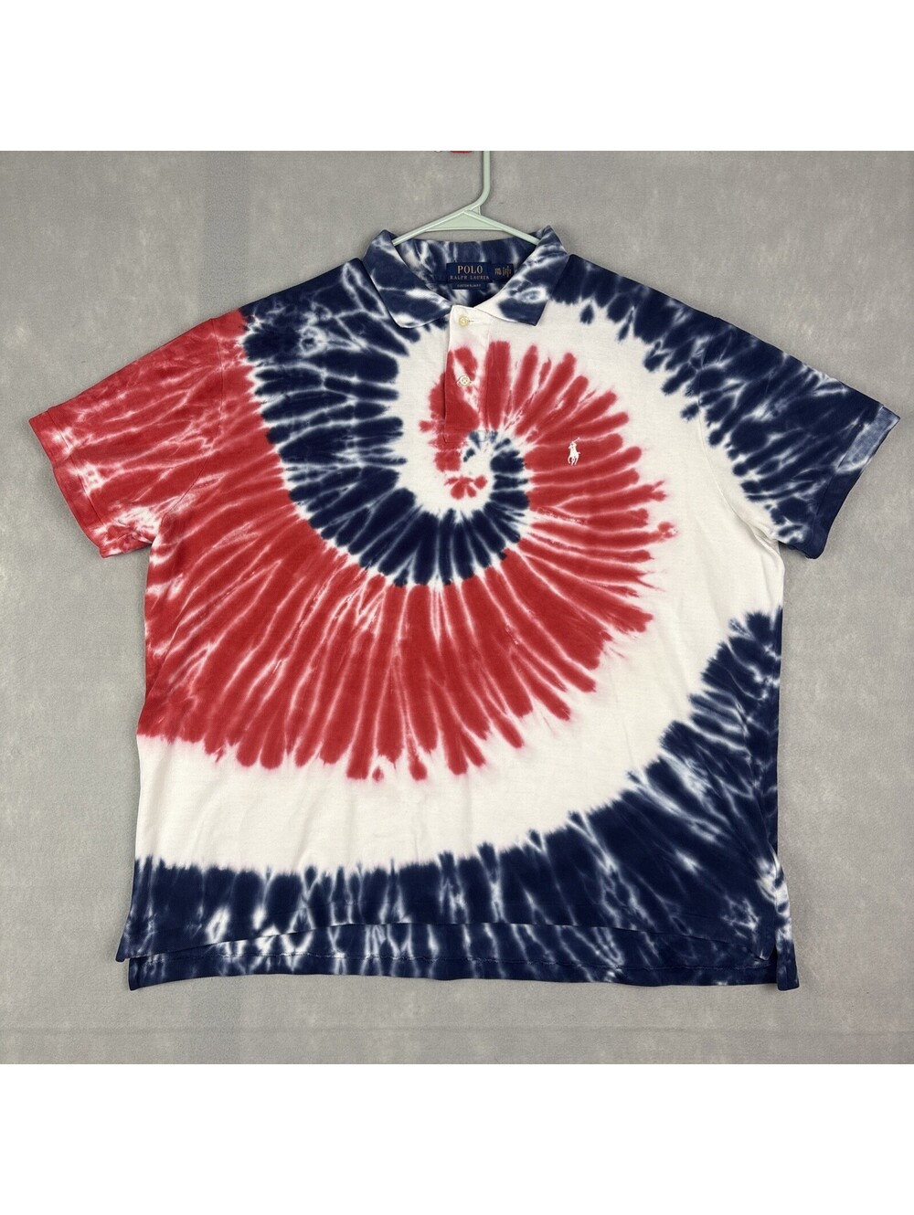 Polo Ralph Lauren Tie Dye Polo Shirt Men’s XXL Short Sleeve‎ Red White Blue Slim